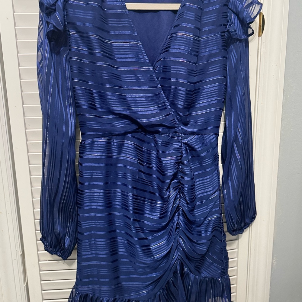 NSR Royal Blue Textured Long Sleeve Dress
